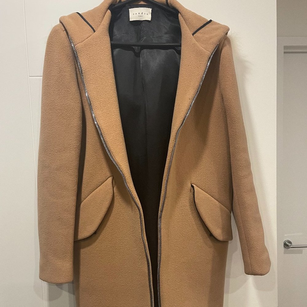 Sandro| Women's Wool Fur White Trim Hood (Removable) Coat| XS